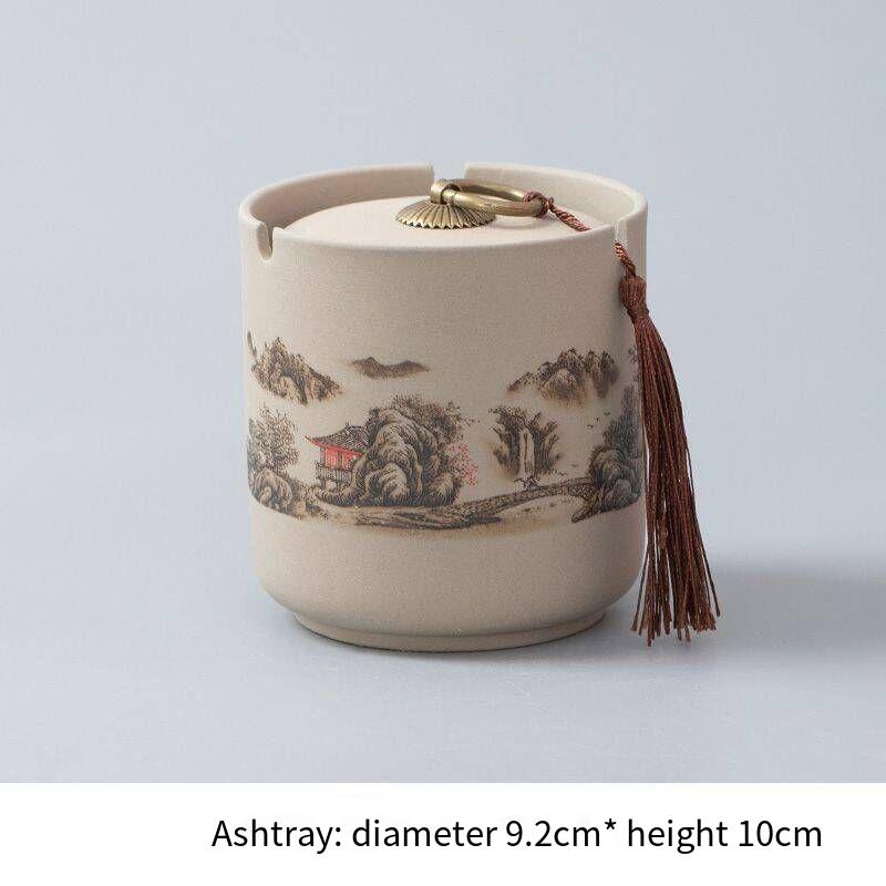 Creative Personalized Rustic Ceramic Ashtray Home Office, Vintage Style With A Lid, Windproof And Anti-spill For The_voghion.com
